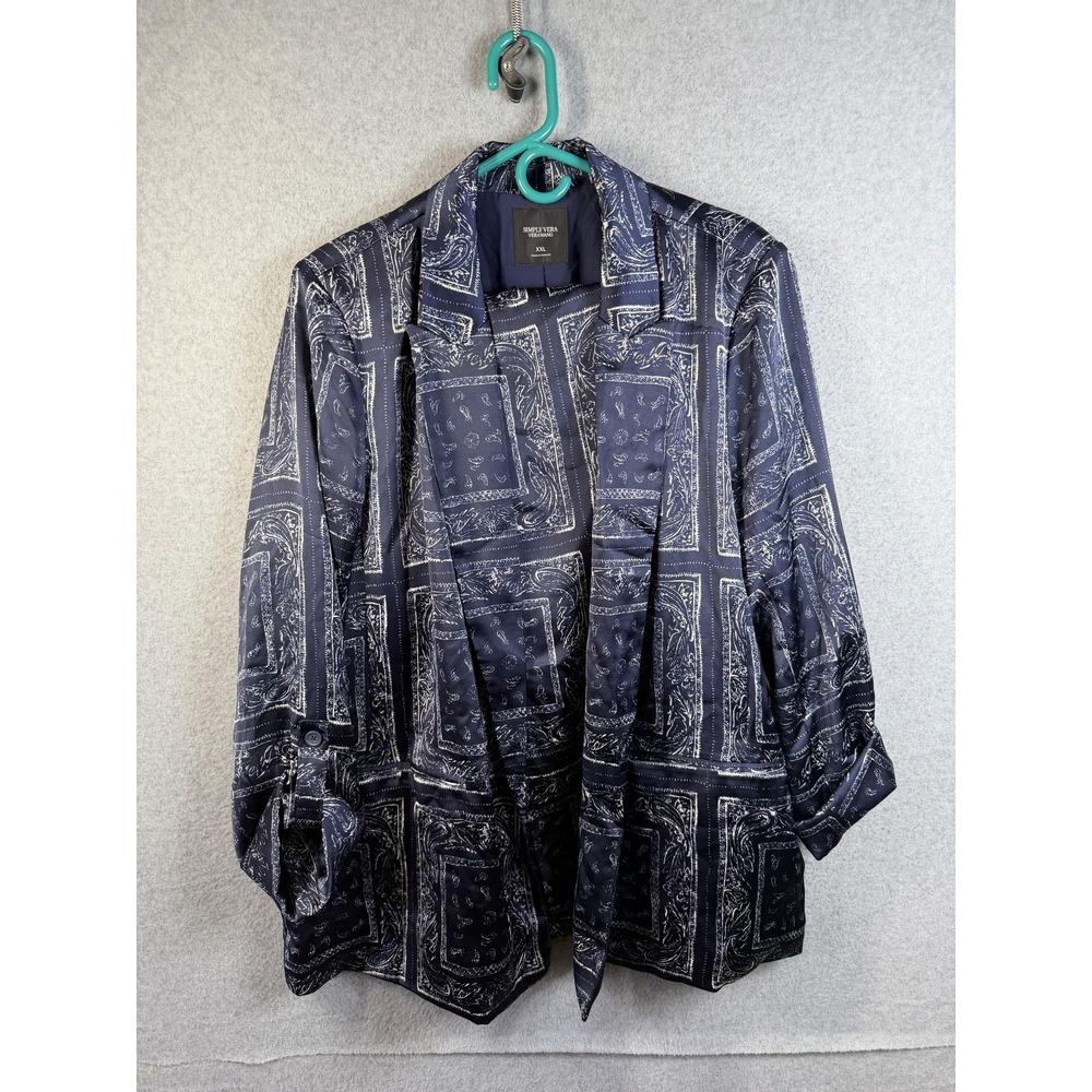 Simply Vera Vera Wang Pant Suit Womens Jacket XXL Pants 12 Blue Satin Paisley